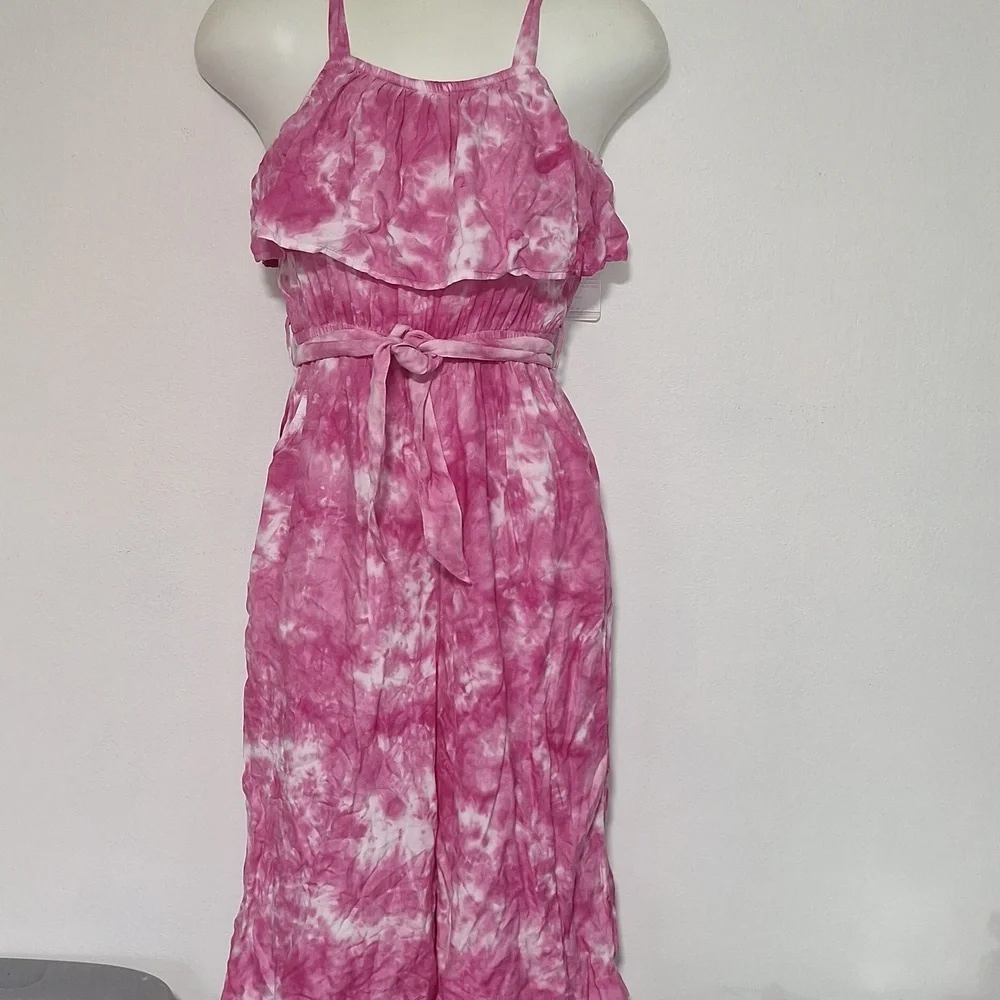 Justise Pink Tie-Dye Jumpsuit  Spaghetti Strap Wide Leg